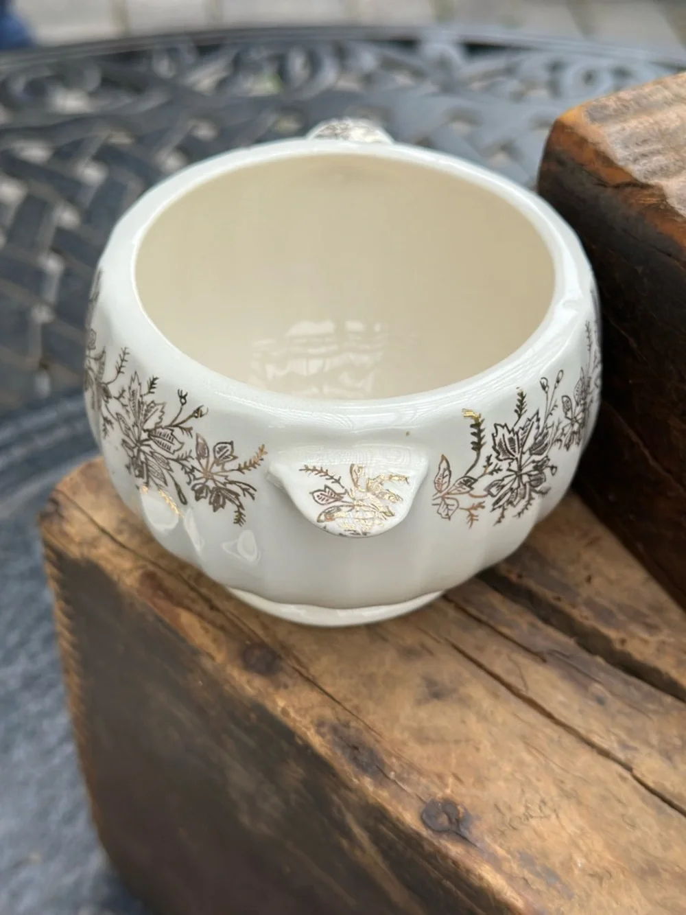 Vintage Franklin Ware Creamer Sugar Set 22K Gold Floral USA Mid Century